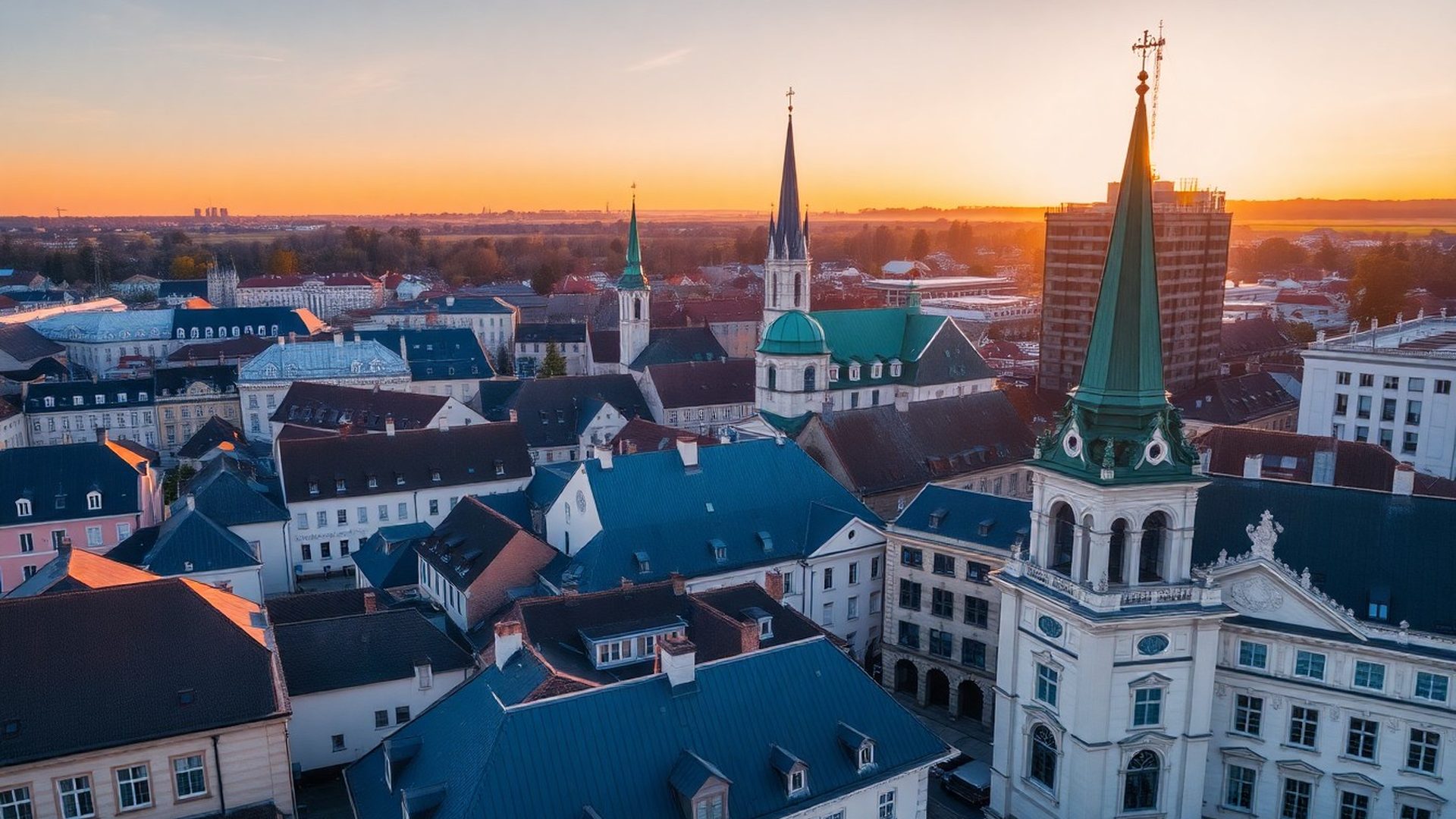 Střechy historického centra Olomouce v podvečerním světle